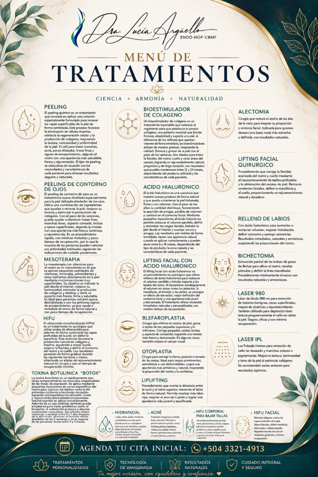 Menú de tratamientos de la Dra. Lucia Argüello